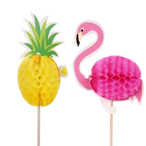 Tropical Cocktail Picks Bamboo Wood Paper Honeycomb Flamingo Pineapple Umbrella Decorative Fruit Sticks Party Accessories