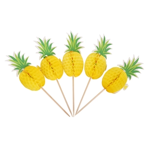Five creative 3D pineapple honeycomb fruit picks for party snacks and cake decorations