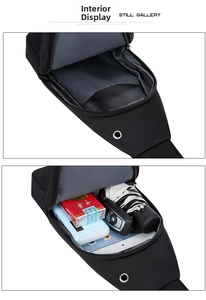 Detail view of the multi-functional chest bag interior showing large storage capacity