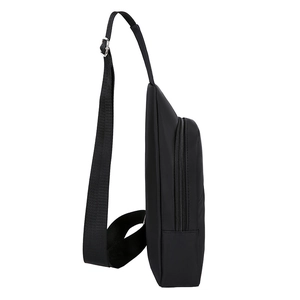 Minimalist black tactical chest bag with water-resistant nylon and adjustable strap