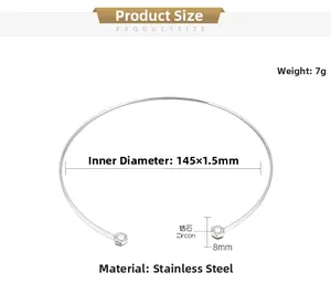 Size chart for hexagonal stainless steel neck ring with weight and inner circle dimensions