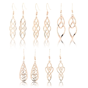 Set of five rose gold Celtic retro earrings with intricate hollow woven and leaf patterns