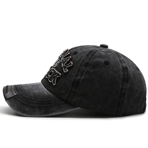 Vintage washed cotton baseball cap with WALK ROCK embroidery and distressed finish