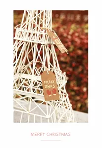 Retro kraft paper Christmas tag featuring a red glove illustration and Merry Xmas text