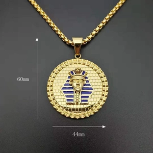 Collana hip hop placcata in oro con ciondolo faraone egiziano in smalto blu