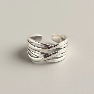 925 Sterling Silver Ring Vintage Woven Multi Layer Line Winding Adjustable Open Finger Band Jewelry For Women