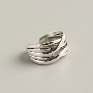 S925 Sterling silver vintage layered cross wrap open ring with adjustable design