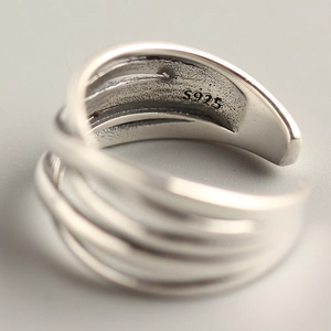 S925 sterling silver minimalist layered ring with vintage woven design and hallmark