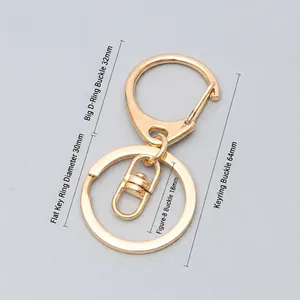 Golden metal D-ring lobster clasp keychain set with 360-degree swivel connector