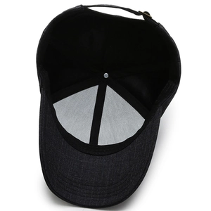 Black plaid cotton baseball cap for middle-aged men with adjustable metal buckle back