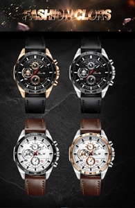 Detailed grid showing four classic color combinations of men's leather business sport watches