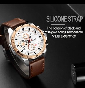 Detailed macro view of the silver stainless steel case and rose gold bezel with white dial