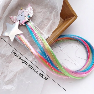 Unicorn and star rainbow hair extension clip for girls, length approximately 40cm