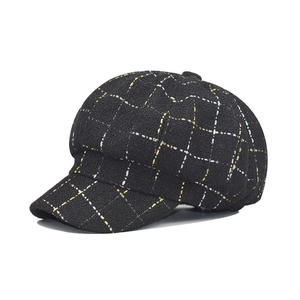 Casquette Gavroche Femme Tweed À Carreaux Béret Octogonal Style Britannique Rétro Chic Automne Hiver Réglable