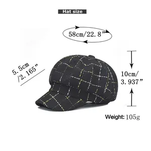 Guide des tailles pour béret à carreaux noir avec mesures et dimensions précises
