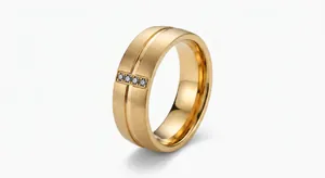 Stainless Steel Band Ring For Men Women Frosted Brushed Finish Inlaid Rhinestone Modern Minimalist Fashion Jewelry