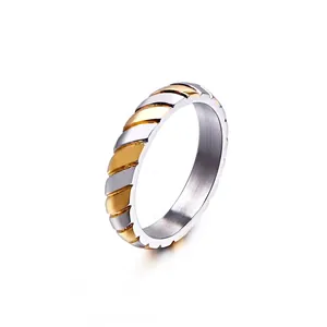 Minimalist Diagonal Stripe Ring 316L Stainless Steel Industrial Style Band For Men And Women Polished Jewelry Accessory