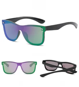 Detailed multi-angle views of trendy cycling sunglasses with purple-green gradient lenses