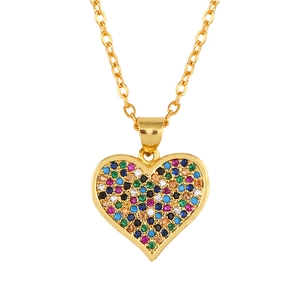 Cross heart pendant necklace with colorful cubic zirconia in gold plated finish
