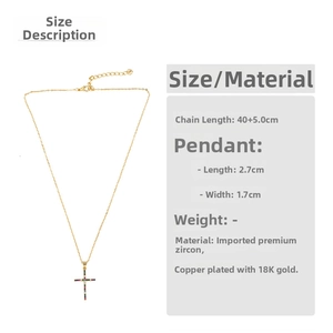 Detailed size specifications for 18K gold plated cross pendant with multi-colored zircon