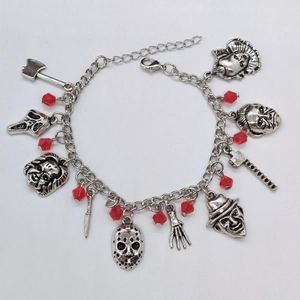 Bracelet À Breloques En Métal Thème Horreur Outils Crâne Coloré Perles Rouges Bijoux De Fête Accessoire De Mode