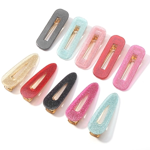10-piece glitter acetate hair clip set with sparkling rectangle and teardrop duckbill pins