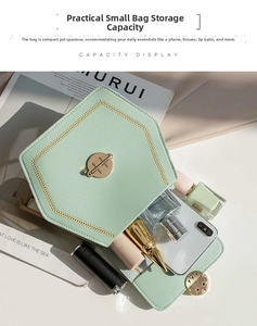 Top view of mint green crossbody bag showing internal capacity for phone and cosmetics
