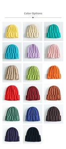 Detailed grid view showcasing seventeen vibrant colors of thick ribbed knit beanies