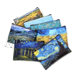 Van Gogh oil painting print small canvas coin purses with metal zipper and key ring