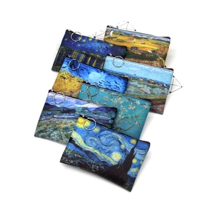 Set of seven vintage oil painting coin purses featuring classic Van Gogh artwork motifs