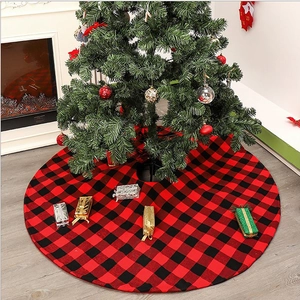 Christmas Tree Skirt Red Black Buffalo Plaid Check Cloth Ruffle Edge Round Ornament Home Holiday Party Decor