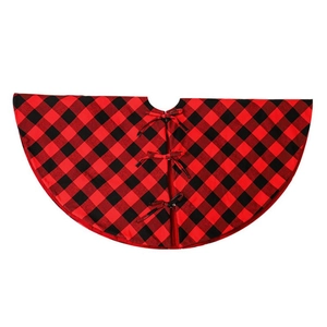 Classic red and black buffalo plaid Christmas tree skirt with secure tie closures