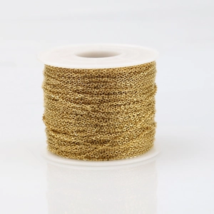 Spool of gold-plated stainless steel flattened O-chain for DIY jewelry necklace making