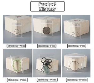 Detailed comparison of six transparent PVC jewelry bags in various sizes from 4x6cm to 11x11cm