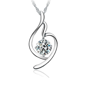 Elegant silver necklace with abstract curved pendant and sparkling round zircon stone