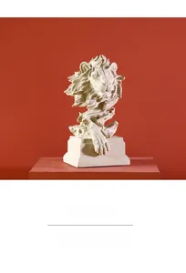 Macro detail of Nordic resin lion head statue with fine stone-like matte texture