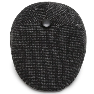 Winter charcoal grey wool blend flat cap for elderly men with thick thermal lining