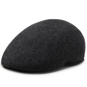 Deep grey textured windproof flat cap for elderly men featuring warm ear flaps for winter