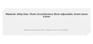 Size guide for emerald bracelet with 20cm adjustable alloy chain and 0.8cm green stone