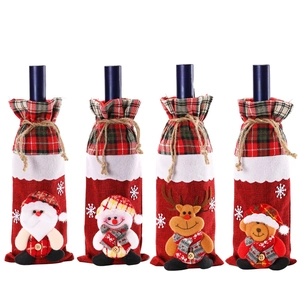 4-pack Christmas wine bottle covers with Santa, snowman, elk and bear designs