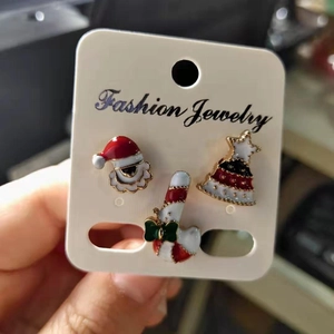 Detailed close-up of alloy Christmas earring set featuring Santa and tree designs