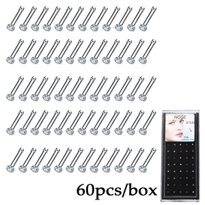 Nose Studs Rings 316L Surgical Steel Cubic Zirconia Straight Post C-Shape Hypoallergenic Body Piercing Jewelry Boxed