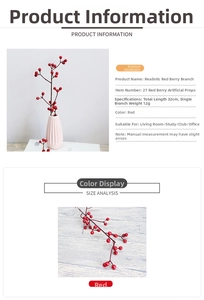 Detail view of 32cm artificial red berry stem with 12g weight for Christmas decor