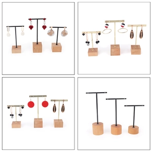 3-piece set of wooden and metal T-bar jewelry stands for earring and pendant display