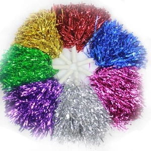 Pompon metallici multicolori per cheerleading con manici in plastica per la danza