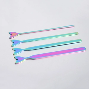 Iridescent stainless steel mermaid tail jewelry bars in four widths with rainbow finish