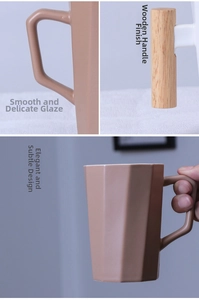 Detailed macro view showing matte ceramic glaze texture and imitation wooden handle grip
