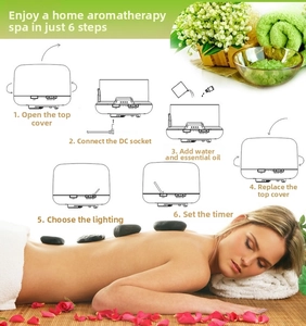 Guide showing the 6-step process to set up the ultrasonic essential oil diffuser and humidifier