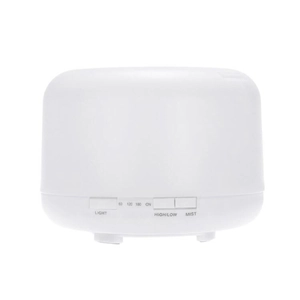 Minimalist white ultrasonic essential oil diffuser with timer and mist control settings