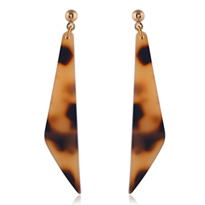 Long acetate tortoiseshell drop earrings with minimalist geometric design on white background
